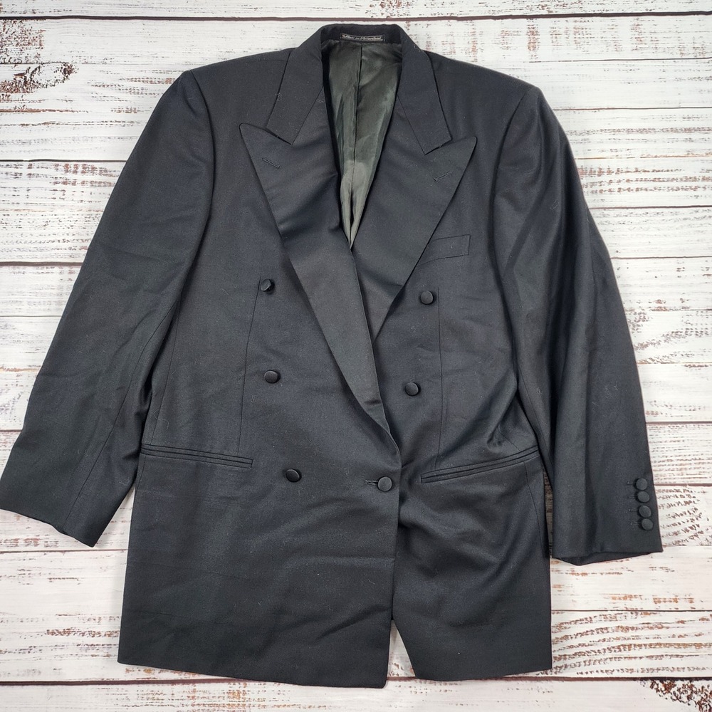 Ermenegildo Zegna Tuxedo Jacket Mens 52 Black Wool Double Breasted Peak Lapel